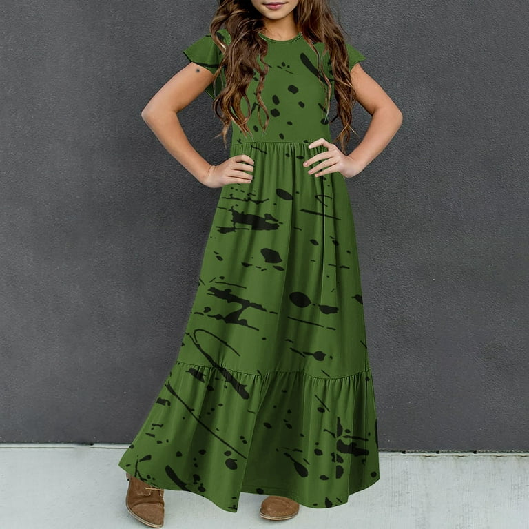 Spazoro Kids Girls Dresses, Fashion Floral Print Short Sleeve Round Neck Princess Dress for Child Girls Army Green Size 6 T - Walmart.com Spazoro Kids Girls Dresses, Fashion Floral Print Short Sleeve Round Neck Princess Dress for Child Girls Army Green Size 6 T - Walmart.com