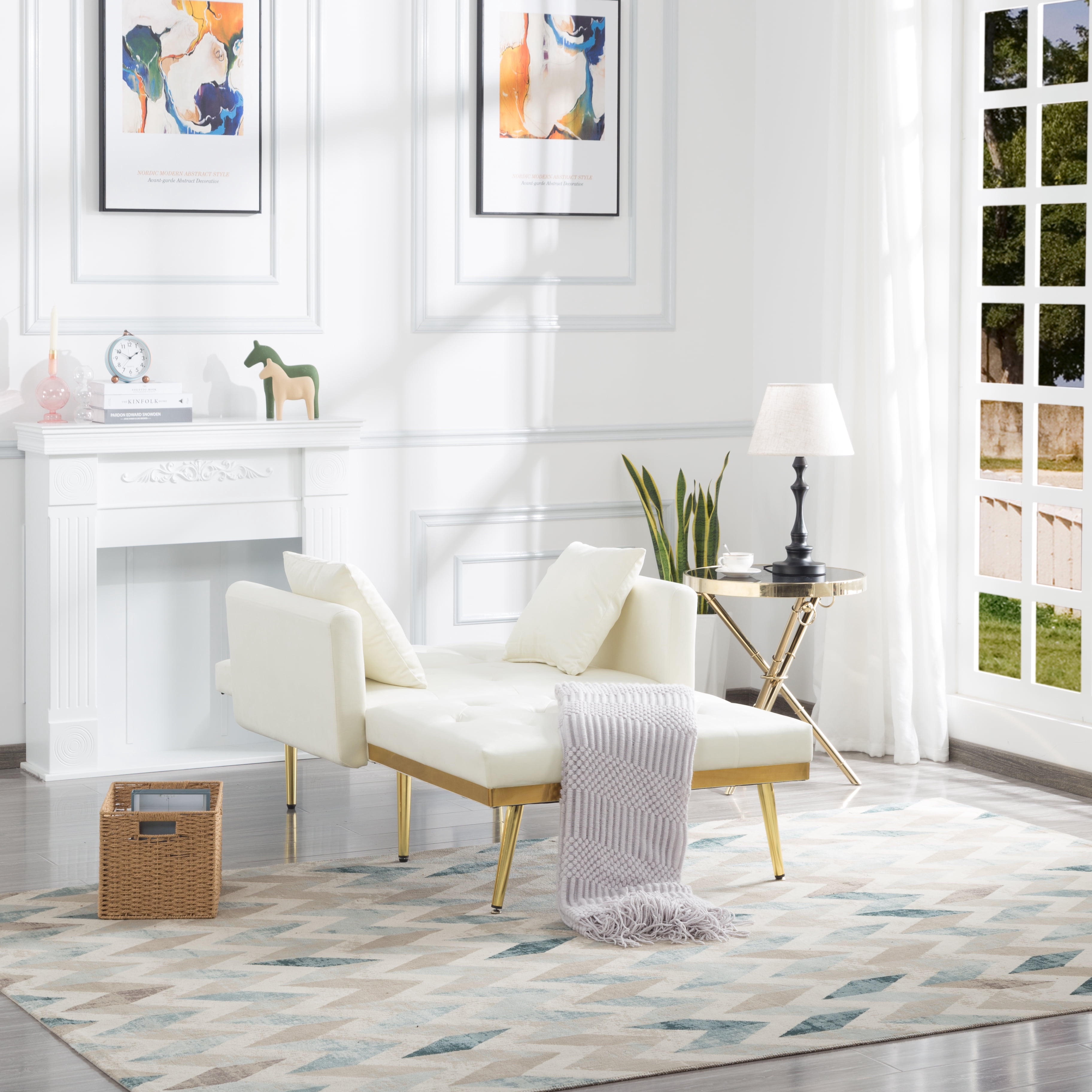 BSHTI Chaise Lounge,Convertible Chaise Futon Sofa Bed Upholstered Chaise Lounge for Livingroom(Beige)