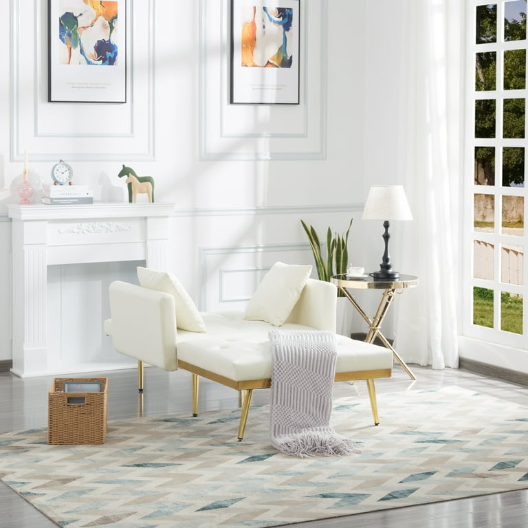 BSHTI Chaise Lounge,Convertible Chaise Futon Sofa Bed Upholstered Chaise  Lounge for Livingroom(Beige)