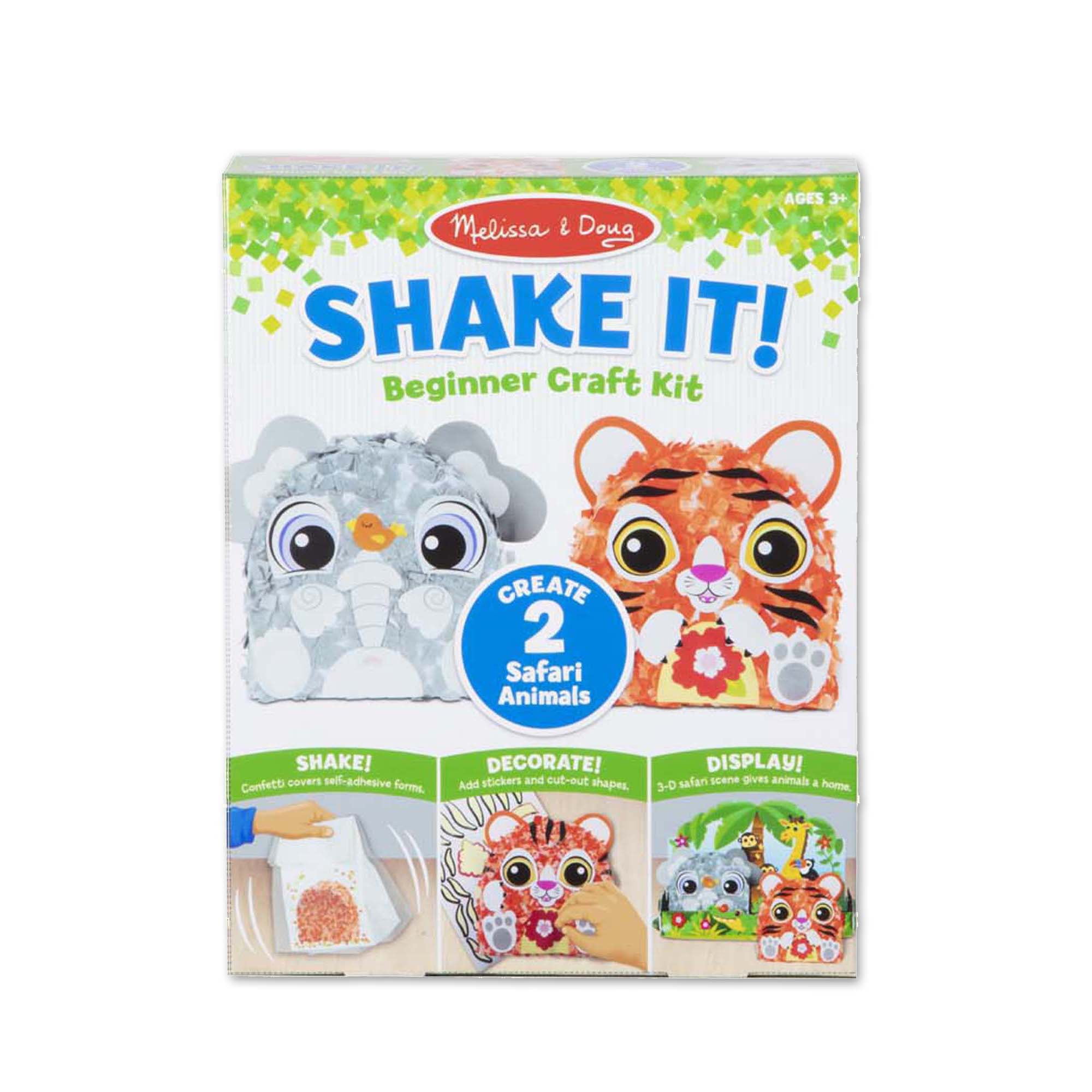 Melissa & Doug Shake It! Safari Animals Beginner Craft Kit -  Confetti-Covered Elephant and Tiger (4? x ? Each) 