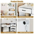 thumbnail image 3 of White Vanity Desk with Mirror and Lights, UHOMEPRO Makeup Vanity Table Set with 5 Storage Drawers and Open Shelves, Modern Makeup Dressing Table with Cushion Stool and Hair Dryer Rack for Girls, 3 of 11