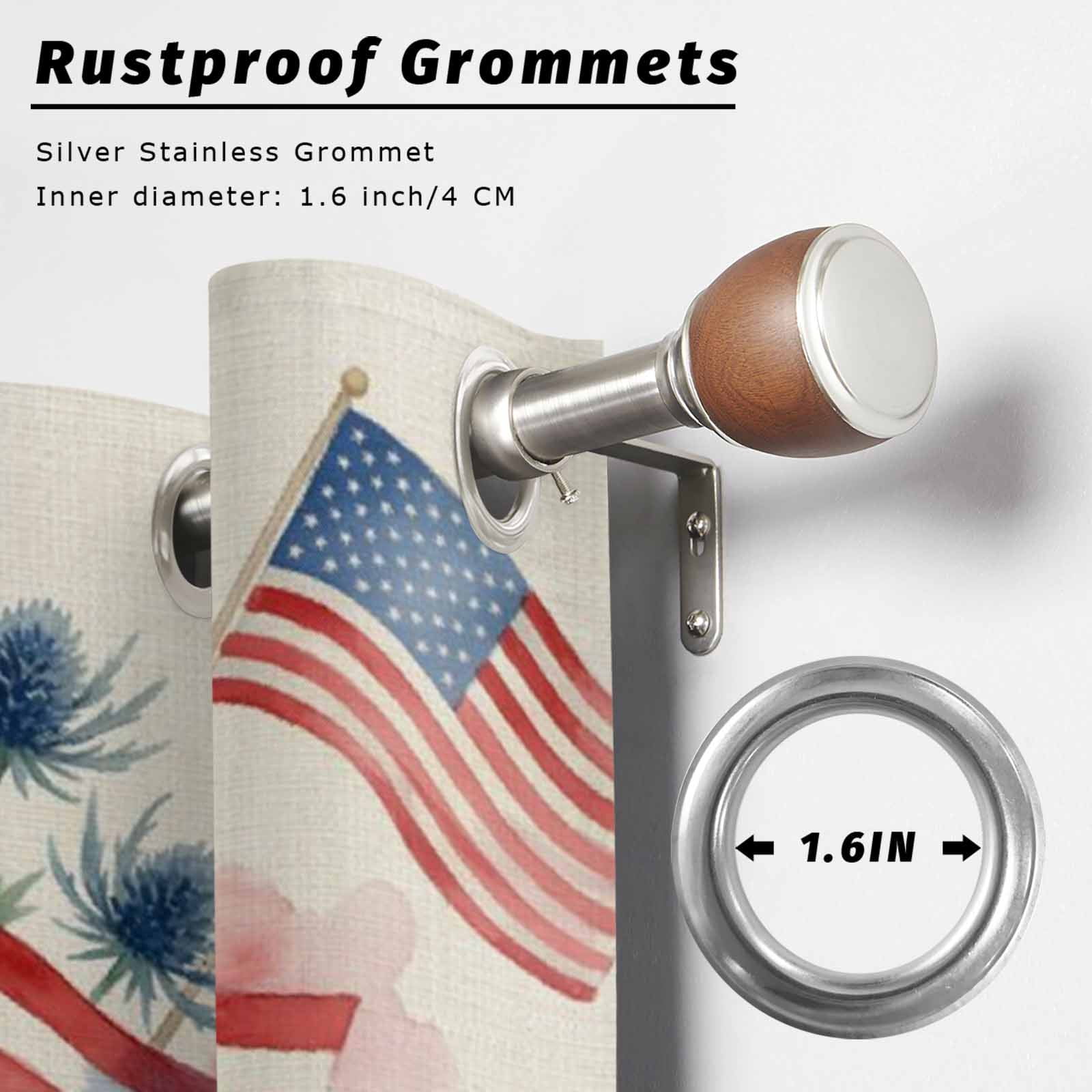 Independence Day Outdoor Curtains for Patio, Vintage American Flag Watercolor Red White Daisy God Bless Sunshade Privacy Drapes Grommet Waterproof Outside Curtains for Porch Balcony 54"x108", 1 Panel
