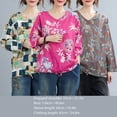 Women Loose Blouse Floral Print VNeck Long Sleeve Drawstring Hem