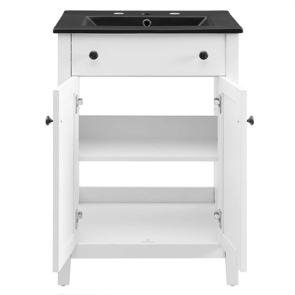 Modway Nantucket Modern Wood/Ceramic Bathroom Vanity in White/Black