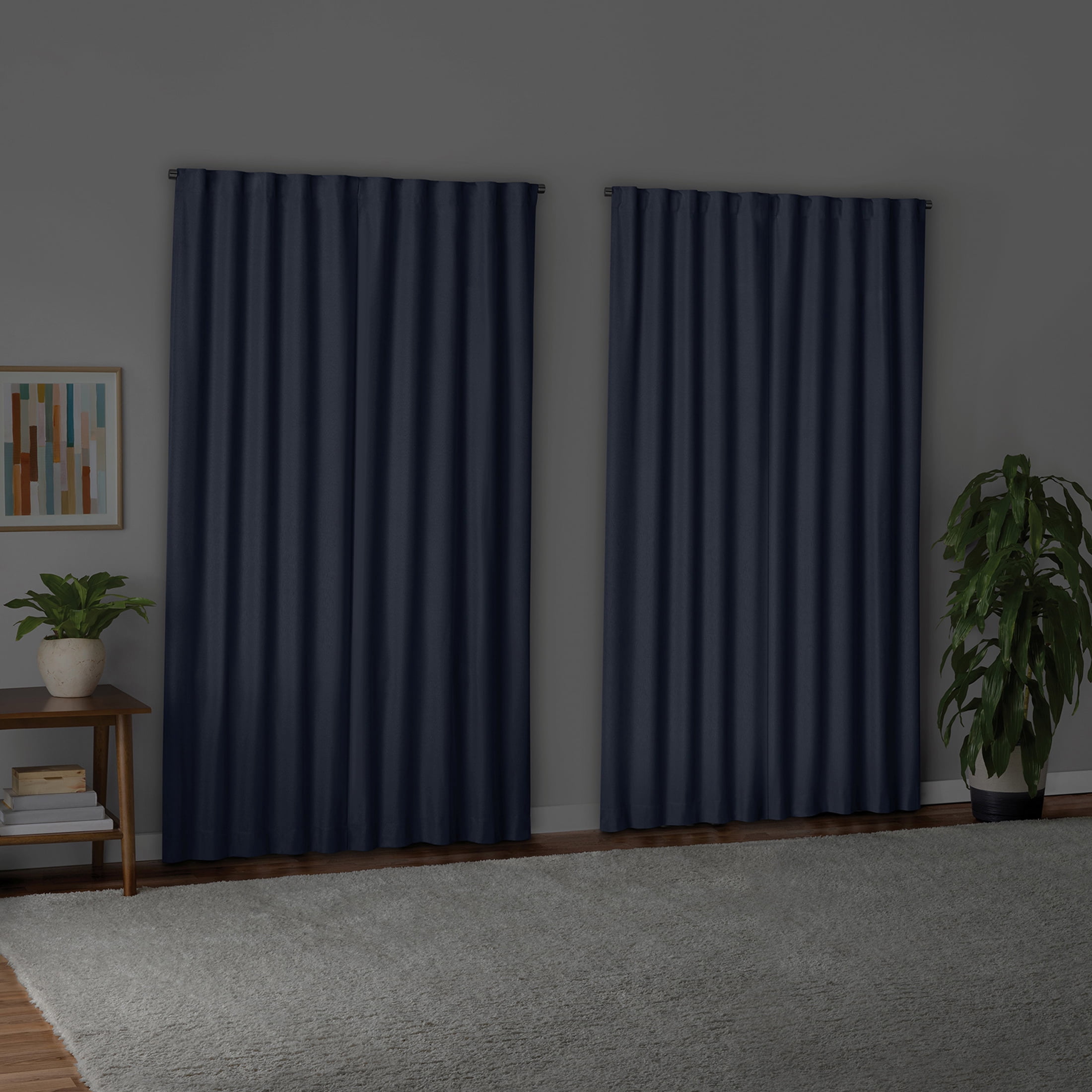 Mainstays Dark Navy Solid Blackout Rod Pocket with Back Tabs Curtain Panels 4PC Set, Set of 4, 30" W x 84" L