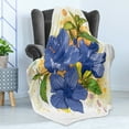 thumbnail image 4 of Tropical Soft Flannel Fleece Throw Blanket, Hibiscus Flourishes Exotic Foliage Organic Bouquet Watercolor, Cozy Plush for Indoor and Outdoor Use, 60" x 80", Violet Blue Mustard, by Ambesonne, 4 of 5