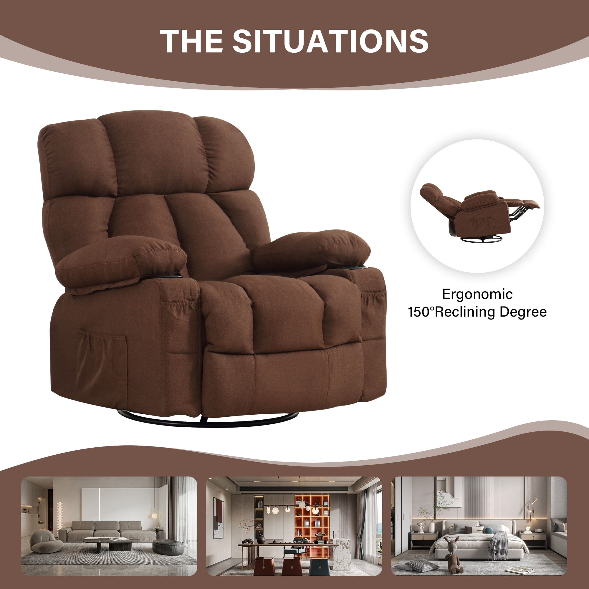JONPONY Massage Rocker Recliner Chair with Vibration Massage and Heat Ergonomic Lounge Chair for Liv(图4) JONPONY Massage Rocker Recliner Chair with Vibration Massage and Heat Ergonomic Lounge Chair for Liv(图4)