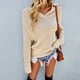thumbnail image 2 of Suéter con cuello en V para mujer, Jersey de punto térmico holgado y transpirable, jersey de manga larga para invierno, color caqui XL, 2 of 8