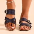 thumbnail image 4 of Xucatan Women's Square Toe Sandals, Belt Buckle Crisscross Strap Flat Slides, Breathable Faux Leather Open Toe Slippers, Versatile Summer Beach Footwear Gift, 4 of 7