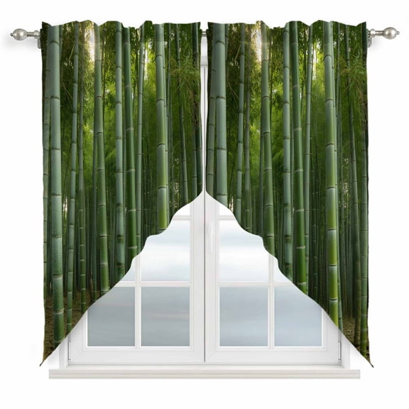 Green Plants Swag Valances for Windows, Kitchen Curtains 36 Inch Length 2 Panels Set, Forest Natural Landscape Botanical Short Curtains for Small Windows Rod Pocket Cafe Curtains Drapes 28"x36"