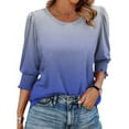 thumbnail image 5 of Womens Tops Dress Casual 3/4 Sleeve Shirts with Smocked Cuffs High Low Tops for Women Gradient Business Work Blouses, Blue, XXL, 5 of 7