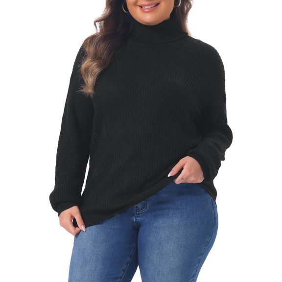 Agnes Orinda Women's Plus Size Halloween Outfits Sweater Cable Knit Turtle Neck Long Sleeve Ribbed Cuff Fall Winter Chunky Pullover Sweaters 1X Black