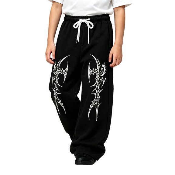 CONZONE Toddler Boys Baggy Sweatpants Y2K Graphic Joggers for Boys Drawstring Fall Winter Athletic Trousers with Pockets