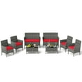 thumbnail image 1 of Gymax Ensemble de 8 Meubles de Patio avec Coussins Lavables et Table Basse en Verre Trempé Rouge, 1 of 8