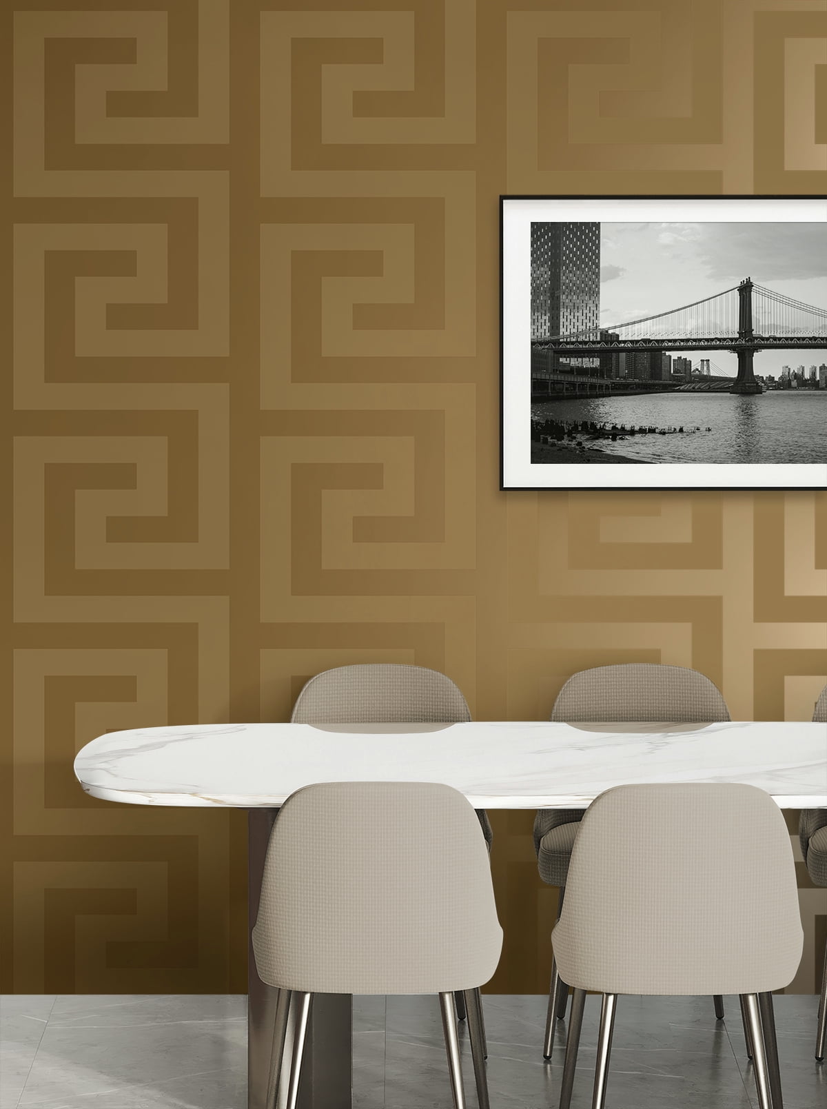 NextWall Dark Antique Gold Geometric Maze Peel and Stick Wallpaper - 20.9 in. W x 18 ft. L Roll