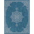 thumbnail image 1 of Unique Loom Tapis Médaillon Traditionnel Extérieur 9' x 12' Rectangle Sarcelle/ivoire, 1 of 1