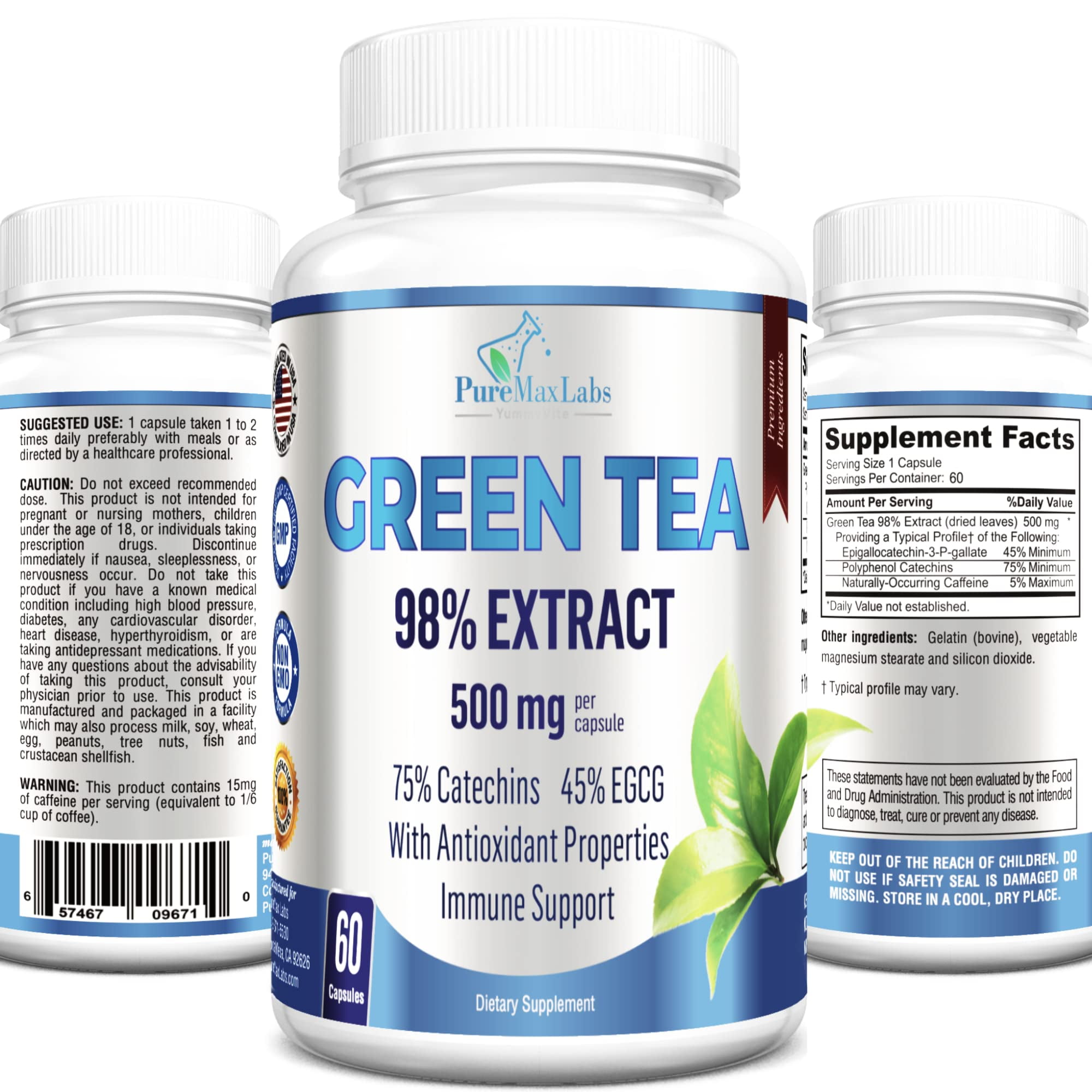 Green Tea Extract 98 3X Strength, 75 Polyphenol Catechins, 45 EGCG