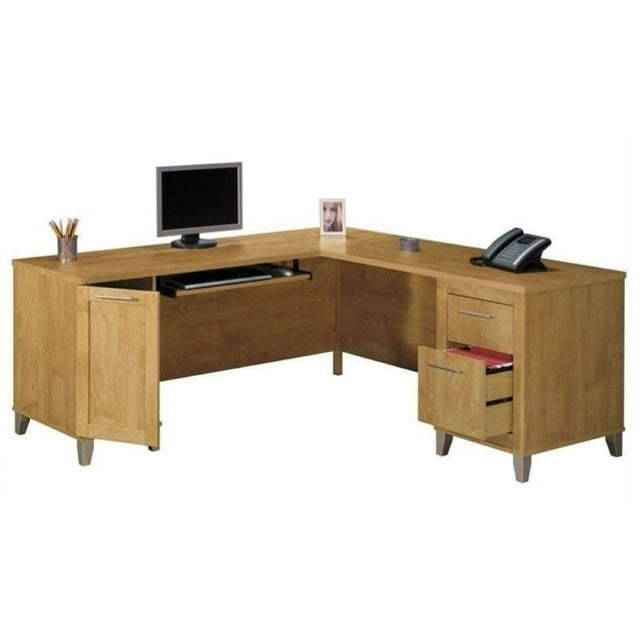 Bowery Hill 71" L-Shaped Computer Desk in Maple Cross