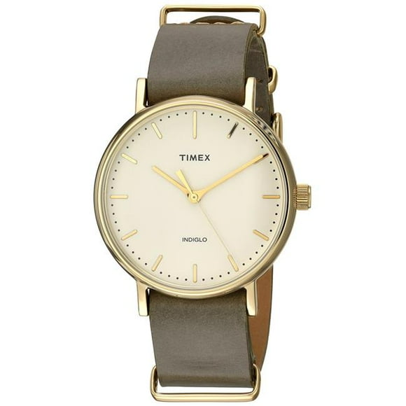 Timex TW2P98500 Unisex Fairfield 37 Olive Leather Slip-Thru Strap Watch