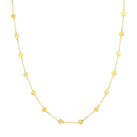 Honey Crush Real 14K Yellow Gold Heart Station Chain Necklace (5x4.6mm, 18in)