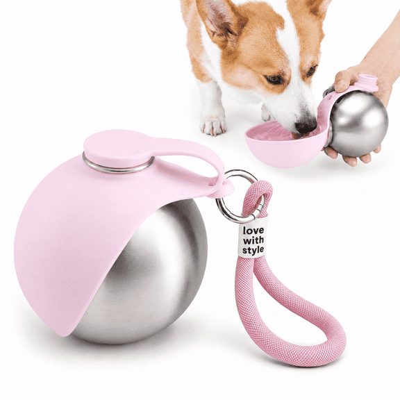 Portable Dog Water Bottle with Bowl 10oz Stainless Steel Travel