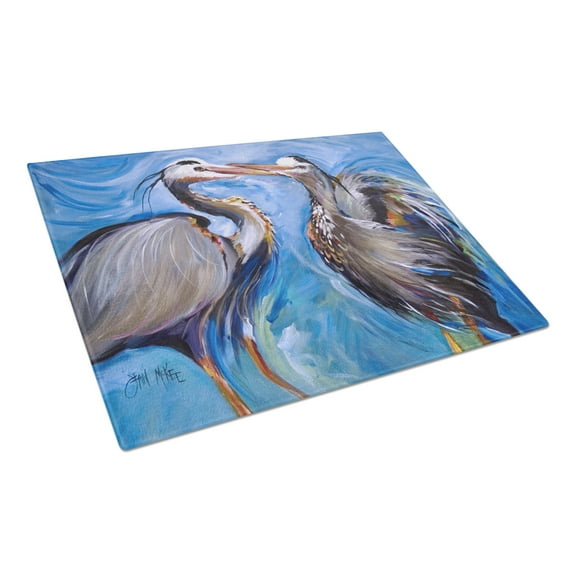 Caroline's Treasures Blue Heron Love Glass Cutting Board Large