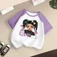 thumbnail image 2 of Toddler Girls Short Sleeve Shirt Printed Round Neck Loose Soft Blouse T-Shirt Pull-On School Shirts for Kids Purple Holiday Summer Blouse for Girls, 2 of 3