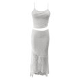 thumbnail image 5 of DHFJKG 2 Piece Skirt Sets For Women Summer Outfits Lace Camisole Spaghetti Strap Scoop Neck Crop Top Long Maxi Skirts Beach Vacation Clothes Versatile Outfit, 5 of 5