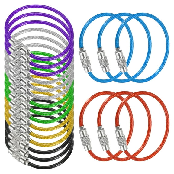 3.9 Inch Stainless Steel Wire Keychain Cable Key Ring Loop, Multicolor, 21 Pack
