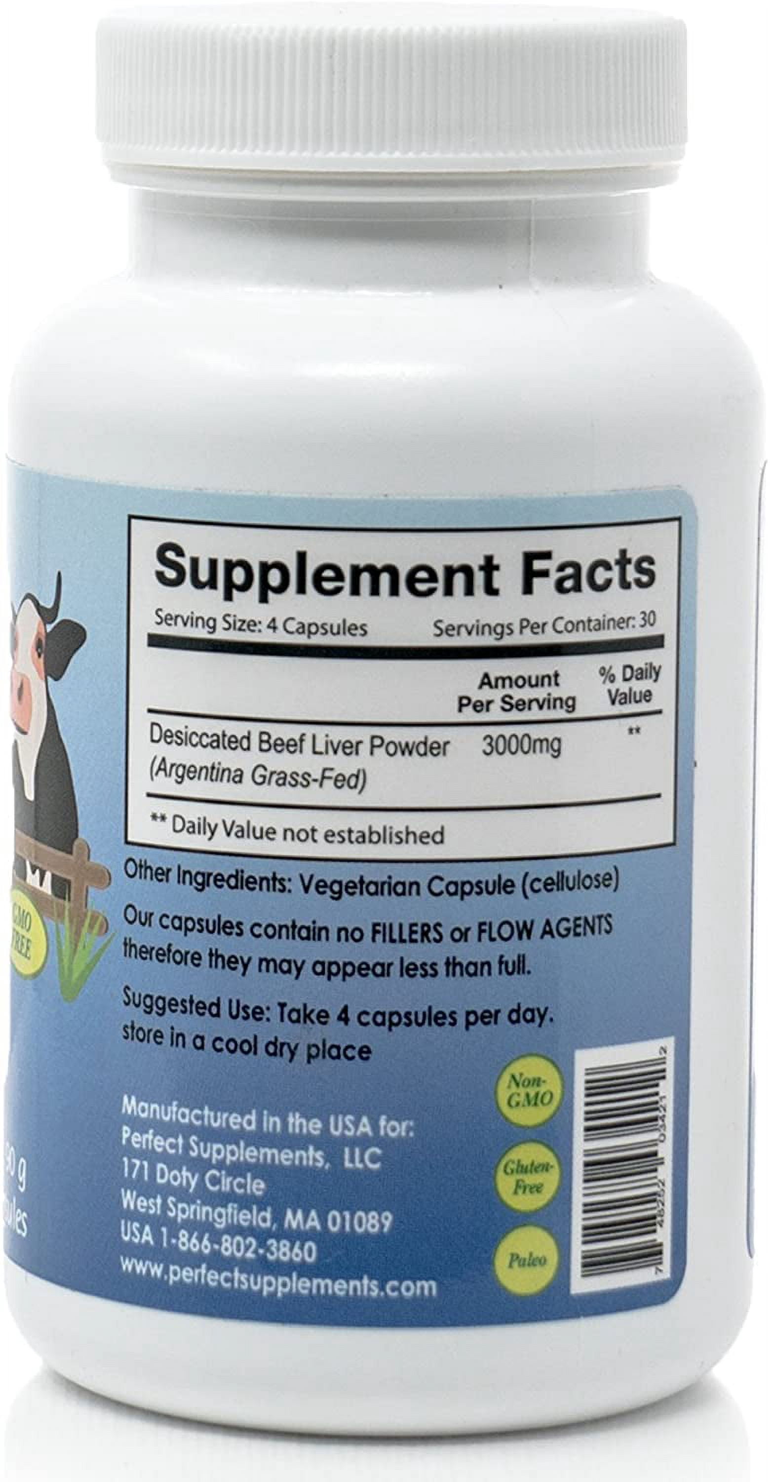 Perfect Supplements – Perfect Desiccated Liver – 120 Capsules - Undefatted Beef Liver – Natural Source of Protein, Iron, Vitamins A & B