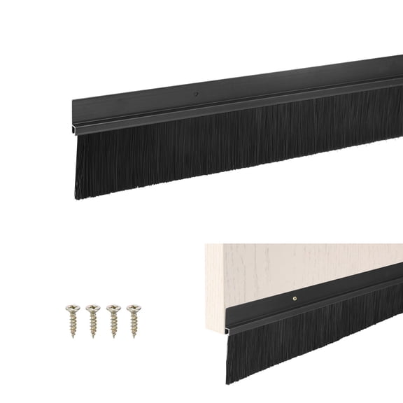 Door Brush Bottom Sweep, 39" L x 3" W H-Shape Aluminum Alloy Base with 2" Nylon Brush for Home/Garage Door Seal [Black]