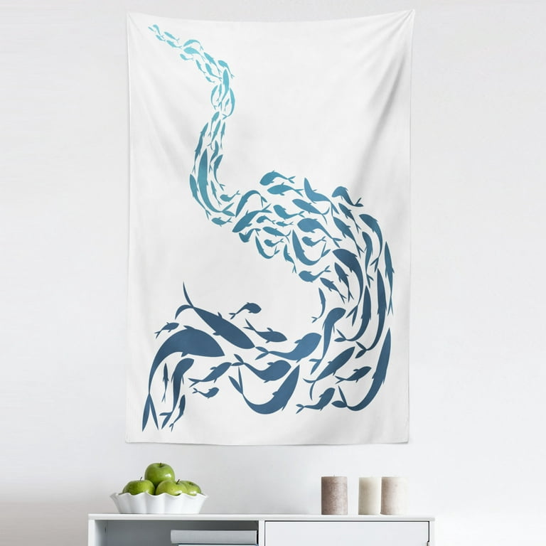 Small teal blue woven tapestry 