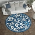thumbnail image 6 of Traditional Area Rug (5'3'' Round) Floral Dark Blue Indoor Round Easy to Clean, 6 of 8