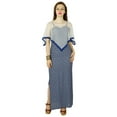 thumbnail image 1 of Bimba Women Long Blue Maxi Dress With Net Poncho Summer Gown With Side Slit, 1 of 4