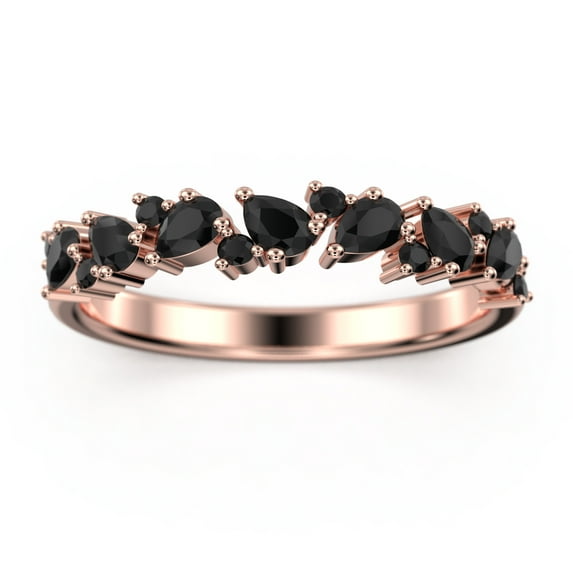 0.36ct Round and Pear Black Diamond Moissanite 18K Rose Gold Over Silver Wedding Band