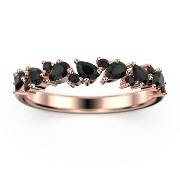 0.36ct Round and Pear Black Diamond Moissanite 18K Rose Gold Over Silver Wedding Band