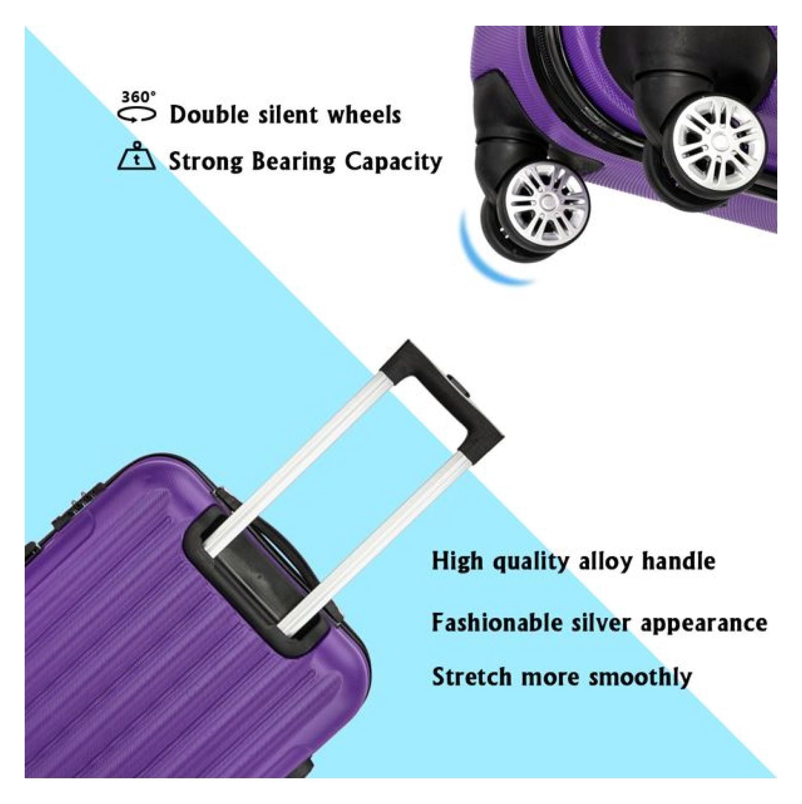 3-in-1 Luggage Set Large Capacity Spinner Suitcase, Travel Rolling Suitcases with TSA Lock, Lightweight Hardshell Carry On Luggage - Purple