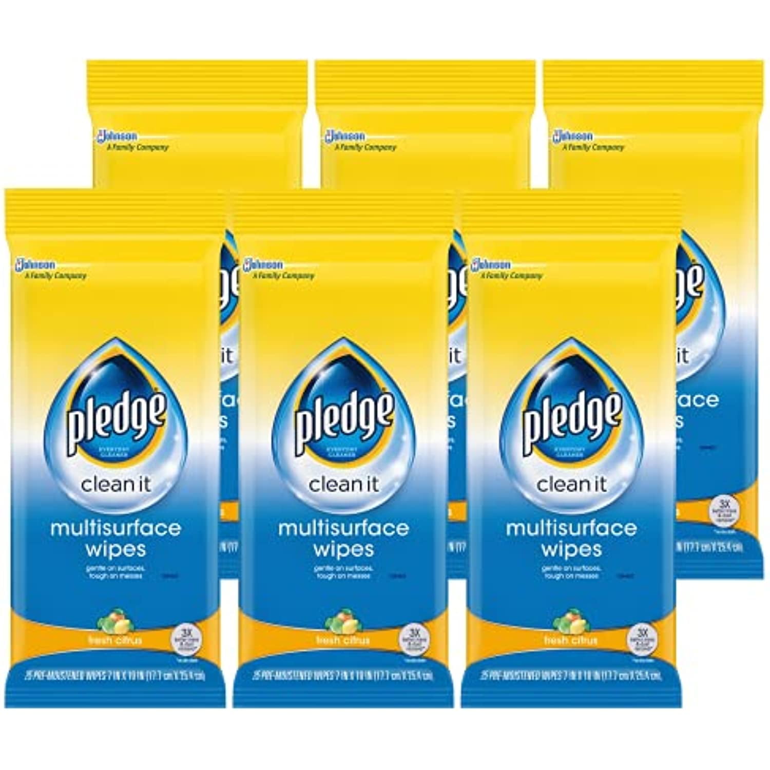 Pledge Everyday Clean Multisurface Wipes, Fresh Citrus, 25 Wipes, 3 Count  Pack (75 Wipes Total)