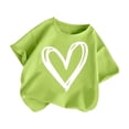 thumbnail image 2 of Kids Girls Army Green Heart Print T-Shirt Soft Cotton Crewneck Casual Graphic Tee,Size 9 T, 2 of 5