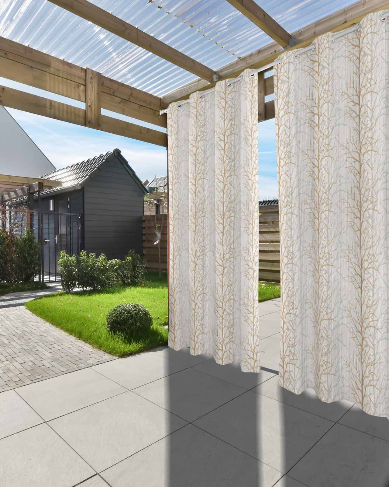 Outdoor Curtains for Patio, Brown Botanical Waterproof Blackout Outside Curtain for Porch/Pergola/Gazebo, Farmhouse Spring Summer Branch Thermal Insulated Drapes for Cabana, 1 Panel, 54 x 95 Inch