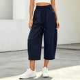 thumbnail image 5 of MXUIKV Pants for Women Plus Size Loose Fitted Drawstring Elastic Waist Wide Leg Cropped Barrel Trousers(4X-Large,Navy), 5 of 5