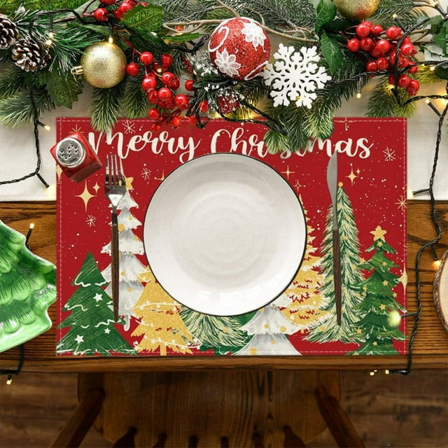 Feltree Napperons Réversibles de Noël 11.8x17.7 Pouces Imperméables Lavables pour Table à Manger et Table Basse Décoration de Vacances