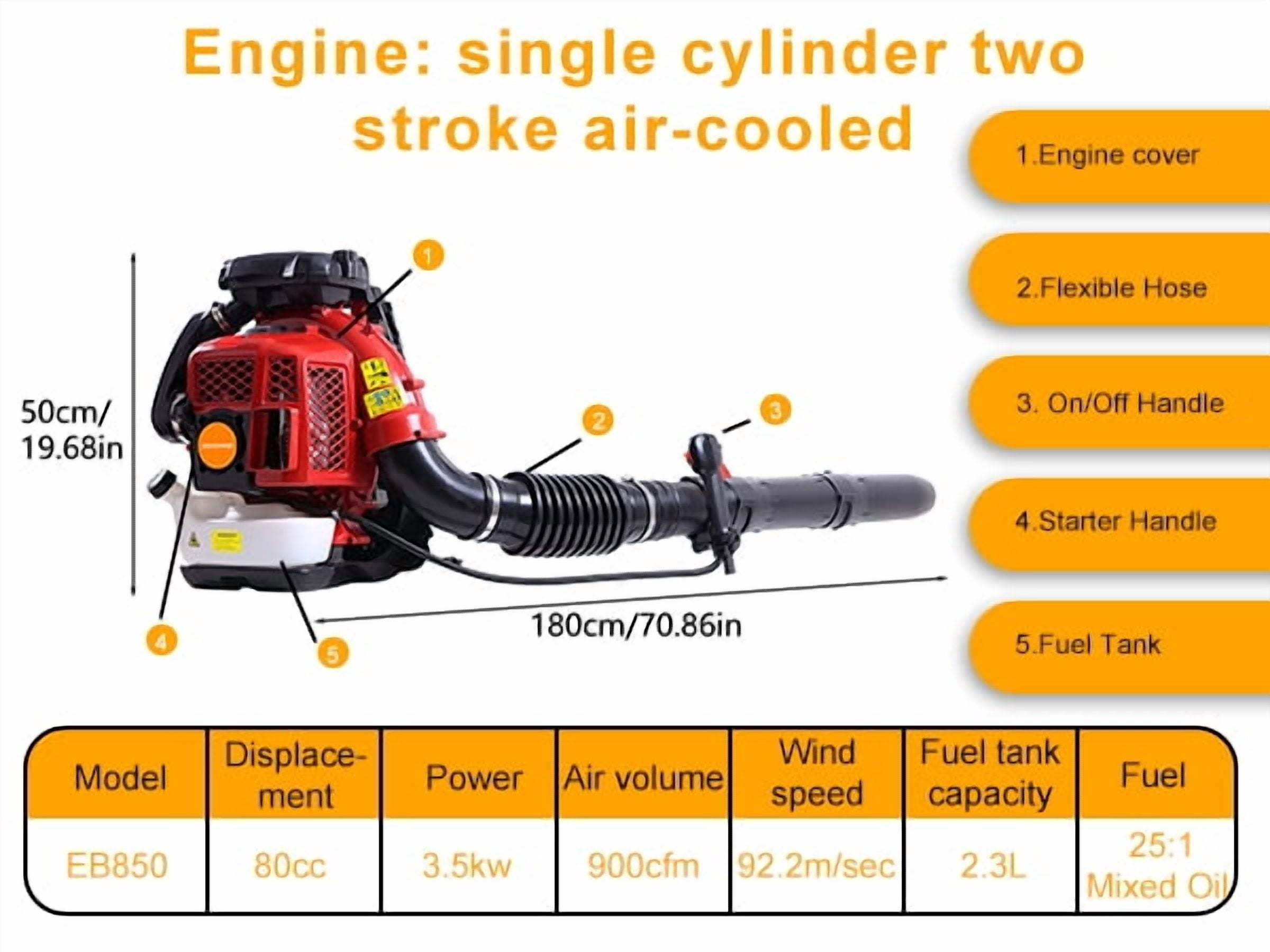 80CC Backpack Leaf Blower Gas Powered 900CFM, 92.2m/s Wind Speed Professional Lawn Care Blower with 2.3L Fuel Tank for Yard Cleaning & Debris Removal.