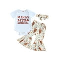 thumbnail image 2 of Western Baby Girl Clothes Short Sleeve Romper 3M 6M 12M 18M  Cow Print Flared Pants Bell Bottoms Headband 3Pcs Summer Outfit, 2 of 9