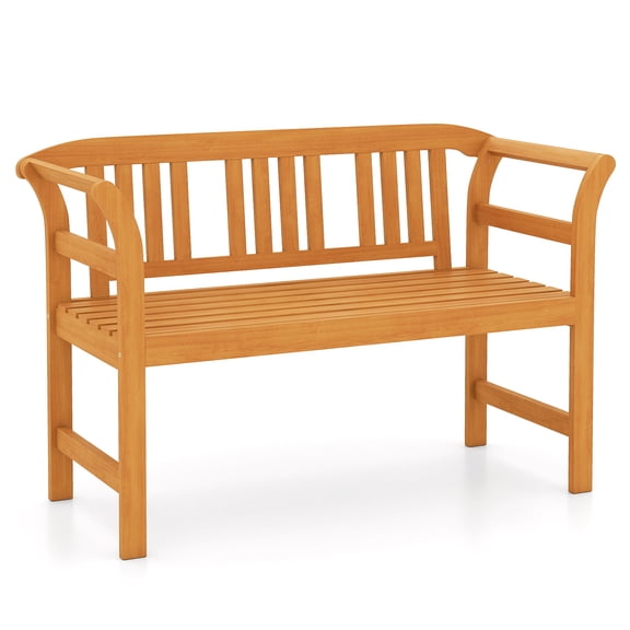 Patiojoy 47" Outdoor Loveseat Bench Acacia Wood 2-Person Garden Chair with Curved Armrests