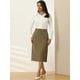 thumbnail image 3 of Falda de tubo para mujer Faldas midi de trabajo con espalda dividida de cintura alta marrón L, 3 of 5