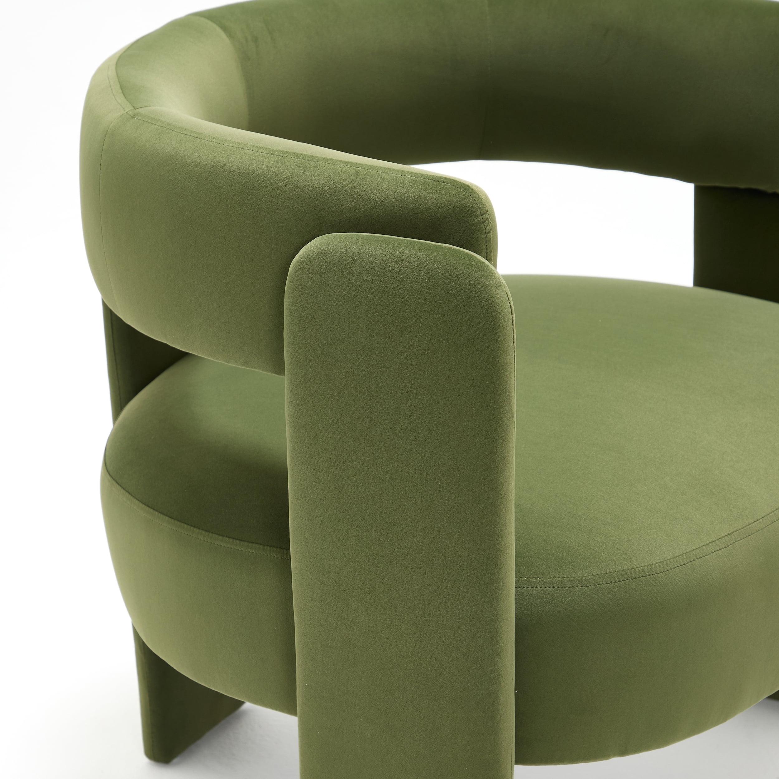 Aukfa Modern Velvet Barrel Accent Chair with 8.66" Thick Seat Cushion, Upholstered Armchair with 300 lb Weight Capacity for Living Room,Olive Green