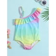 thumbnail image 2 of Arvbitana Toddler Baby Girls Romper Swimwear Set Sleeveless One Shoulder Ruffle Tie Dye Bathing Suit Summer Sweet Rainbow Gradient Swimsuit Kids Beach Wear Sunsuit 3M-3T, 2 of 9