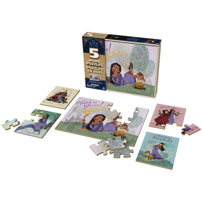 Disney Wish, 5 Wood Jigsaw Puzzle Bundle 24-Piece 8-Piece in Storage Box