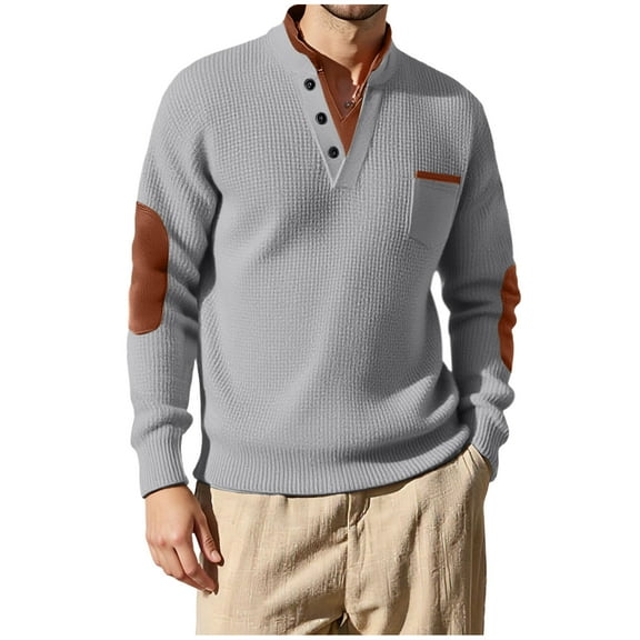 Sweatshirt for Men V Neck Long Sleeve Thermal Pullover T Shirt Gray S